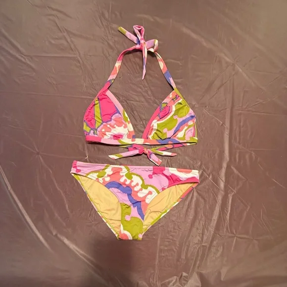 NWOT Vintage Y2K Tibi Pink/Green/White Multicolor Floral Bikini Set Small - Picture 2 of 6